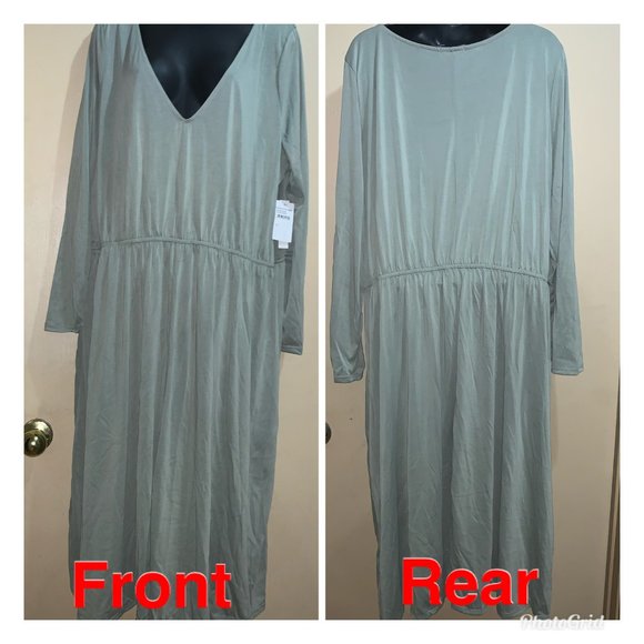ABOUND OLIVE BURNT SZ 3X V-NECK LONG SLEEVE DRESS - Picture 2 of 8